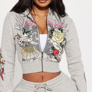Ed Hardy Heather Gray Graphic Hoodie